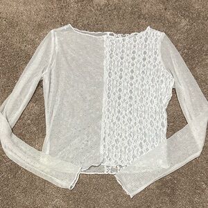 Women's White Lace-Panel Long Sleeve Tee